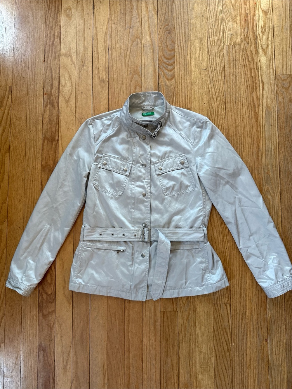 United Colors Of Benetton Women's Silver Belted Utility Jacket